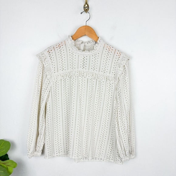 Madewell Ivory Eyelet Lace Mockneck Blouse Sz M - Picture 3 of 10